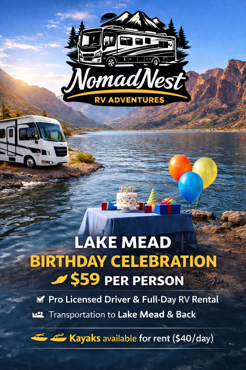 🎉🎂🚤 Birthday & Special Event Lake Mead Adventure — RV Style